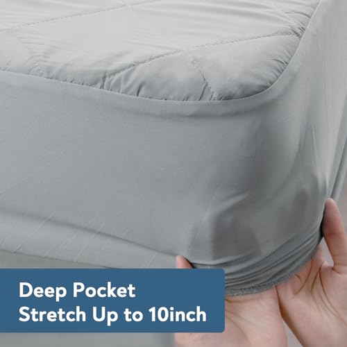 Cot Mattress Pad Waterproof Quilted, Fitted Cot Size Mattress Pads Protector Cover 30" X 75" for Narrow Twin Bunk Bed, Cot Mattress Topper for Camping Sleep, Grey (Cover Only) Magik & Kover