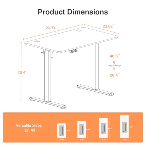 NEWBULIG 55x24 Inch Electric Standing Desk Height Adjustable, Sit Stand Computer Workstations Rising Lift PC Table Ergonomic Riser for Home Office Gaming Writing Student, Black NEWBULIG