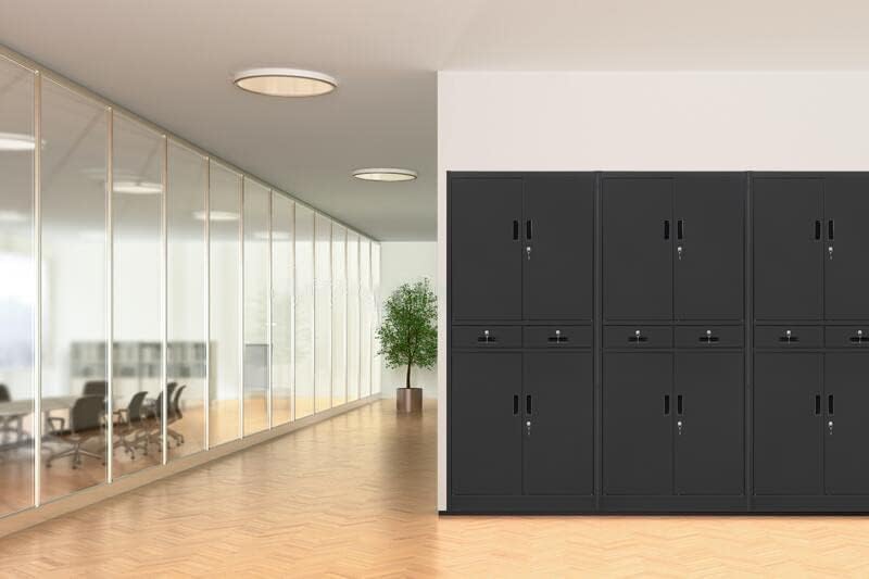 CJF Metal Storage Cabinet with Adjustable Shelves and Drawers, Locking Steel Storage Cabinet for Pantry, Office, Garage, Home, School, Utility (Black) CJF