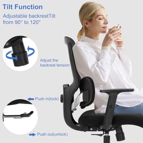 Ergonomic Office Chair, Ergonomic Desk Chair with Adjustable Height, Lumbar Support, High Back Mesh Support with Adjustable Armrests, Task Chairs for Home Office Computer-350LBS ZLHECTO