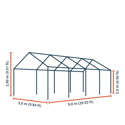 TOOLPORT Party Tent 10x30 ft Garden Tent Canopy PE 450 N Tarpaulin 100% Waterproof White TOOLPORT