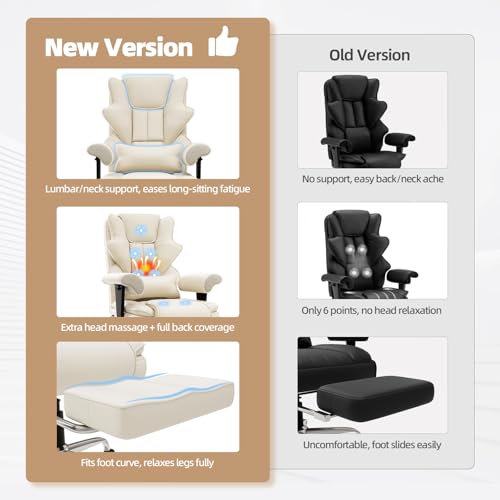 Mvpipi 7-Point Massage Office Chair,Heated Manageral Chair,Ergonomic Executive Chair with Footrest,Adjustable Armrest๏ผComputer Chair for Offices, Study Areas, Gaming Spaces,Beige