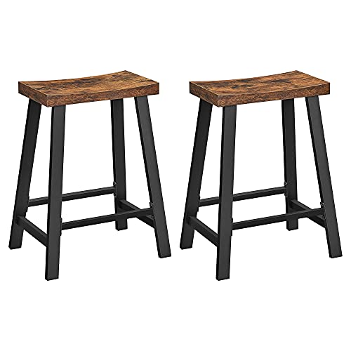 VASAGLE Bar Stools, Set of 2 Bar Chairs, Kitchen Breakfast Bar Stools with Footrest, 23.6 Inches High, Industrial in Living Room, Party Room, Rustic VASAGLE