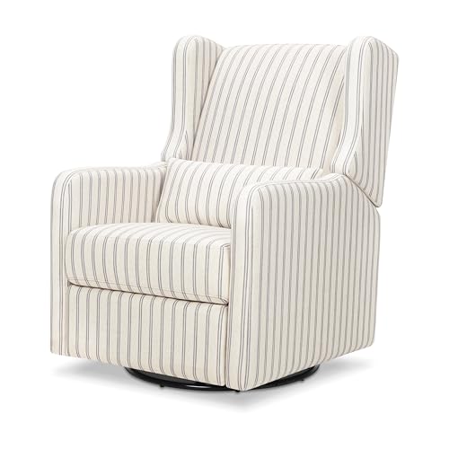 Carter's by Davinci Arlo Recliner and Swivel Glider in Performance Charcoal Double Stripe Linen, Water Repellent, Greenguard Gold & CertiPUR-US Certified Charcoal Double Stripe