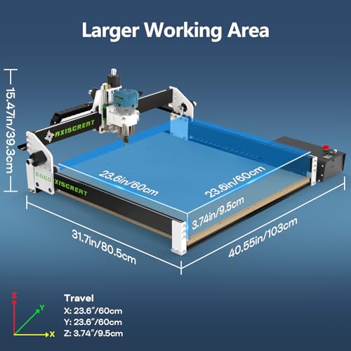 Axiscreat CNC Router Machine 6060, 710W Power Trimmer Router, Linear Rails and Belt Driven, 3-Axis Cnc Engraving Milling Machine for Wood Acrylic Aluminum, Working Area 23.6" x 23.6" x 3.74" Axiscreat