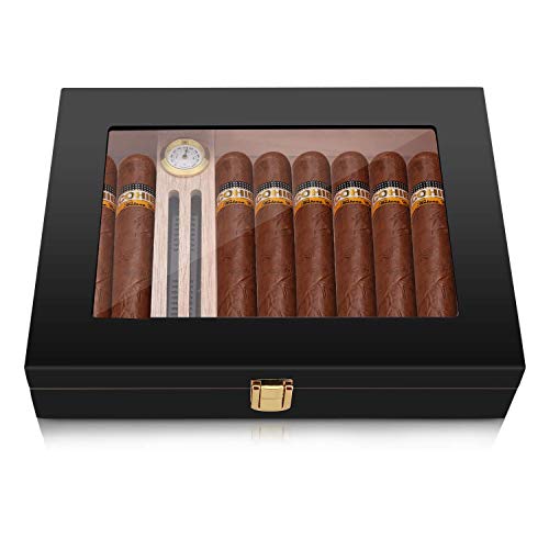 Bald Eagle High Gloss Cigar Humidor Cigar Box for 10-15 Cigars, Real Solid Spanish Cedar Wood, Luxury Hygrometer and Humidifier, Desktop Humidors Bald Eagle