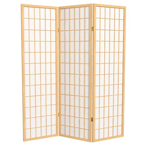 Red Lantern 5 ft. Tall Window Pane Shoji Screen - Natural - 3 Panels Red Lantern