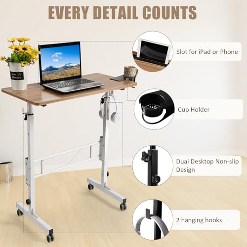SIDUCAL Small Standing Desk Adjustable Height, Small Mobile Stand Up Desk with Wheels, Rolling Desk for Standing or Sitting, Portable Computer Desk for Walking Pad SIDUCAL
