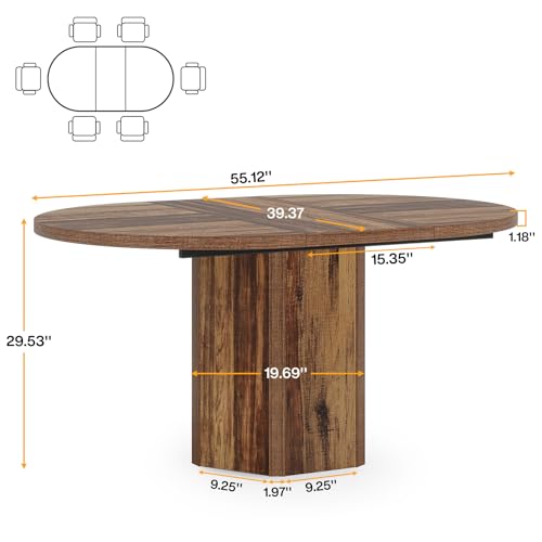 Tribesigns 55.12 Inches Oval Dining Table for 4-6 People, Wood Kitchen Table, Rustic Dinner Room Table, Home Furniture Kitchen Table for Kitchen, Home Dining Room, Living Room, Wooden Base, Brown Tribesigns