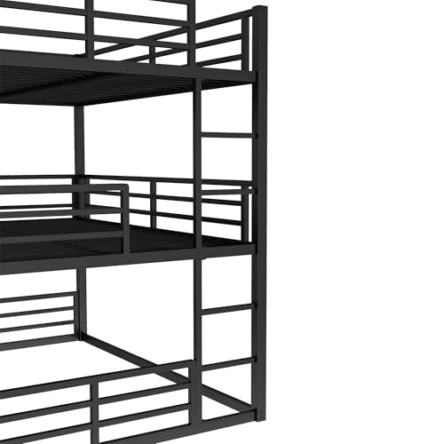 Harper & Bright Designs Heavy Duty Triple Bunk Bed, Full Over Full ove Full Bunk Bed with Ladders, Metal Bunk Beds with Guardrails for Kids, Teens, Adults, Noise-Reduced, Black Harper & Bright Designs