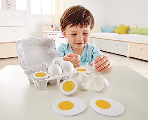 Hape Egg Carton Kitchen Toys Children Play Kitchen Game Food Toy for Kids Early Development, Learning (3Pcs Hard-Boiled Eggs & 3Pcs Fried Eggs) Hape