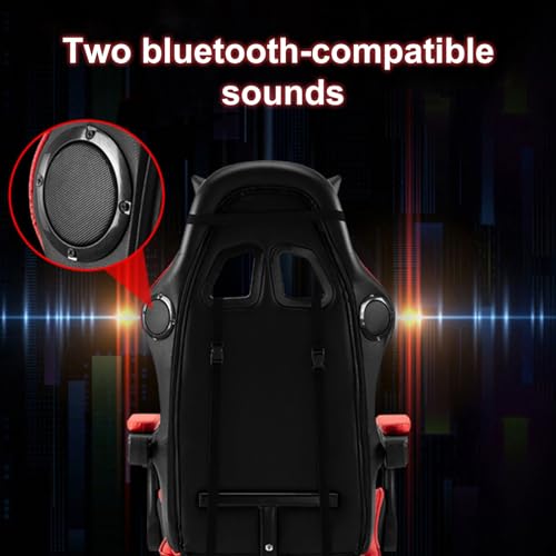 Gaming Chair with Bluetooth Speakers and Led Lights, Massage Gamer Chair with Footrest High Back and Lumbar Support, Ergonomic Height Adjustable Video Game Chairs Recliner for Adults (Black Red)