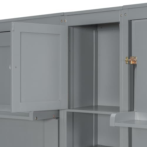 Aiuyesuo Dual Twin Size Wall Murphy Beds with Cabinets and Shelves, Pinewood Murphy Beds Frame with Convertible Shelf-Legs and Central Storage Unit for Guest Room, Bedroom, Home, Office (Gray-JU15) Aiuyesuo