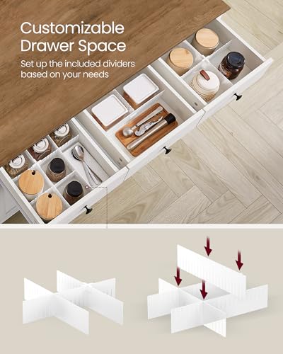 VASAGLE LIRY Collection - Buffet Cabinet, Coffee Bar Cabinet with 3 Drawers, Adjustable Shelves, Sideboard Storage with Cable Holes, Drawer Dividers, Rustic White and Honey Brown UBBK371W01V1 VASAGLE