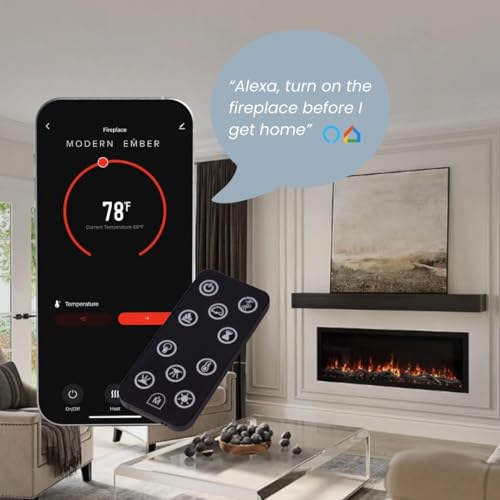 Modern Ember Highmark 50 Inch Smart Linear Electric Fireplace - Premium Flame with 10 Colors, Sleek Hidden Vent Design, Install Recessed in-Wall or Wall-Mount, WiFi Enabled Modern Ember