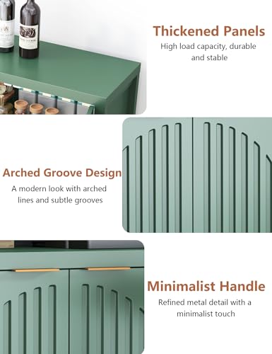 SAHISTCT 58" Modern Fluted Sideboard Buffet Cabinet with Storage, Modern Credenza with Arched Doors, Coffee Bar Table, Wood Media TV Console Table Credenza for Living Room Hallway Entryway (Green) SAHISTCT