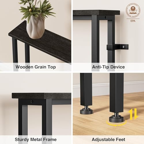 Keelian 70" Narrow Console Sofa Table with Power Outlets & 2 USB Ports, Metal Frame, Black, Perfect for Hallway, Office, and Behind Sofa - Easy Assembly, 4.9' Extension Cord Included Keelian