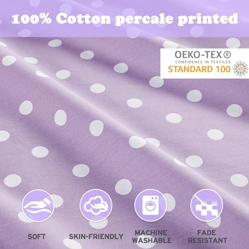 Intelligent Design Purple Twin Size Sheet Sets Kids Polka Dot Sheets for Girls 100% Cotton Percale Soft Flat and Fitted Sheet, Pillowcase, Breathable All Season Bed Set, Fits up to 14" Mattress Intelligent Design