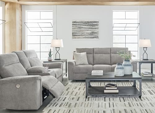 Signature Design by Ashley Barnsana Minimalist Power Reclining Loveseat with Console and USB Charging Ports, Light Gray Signature Design by Ashley
