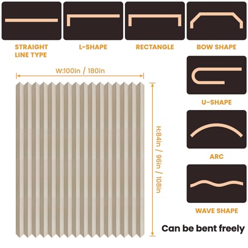 JILRON Accordion Folding Room Partition with Ceiling Track - Retractable Room Divider Curtain, Effortless Setup(Beige 100" W x 84" L-Pack of 1) Jilron