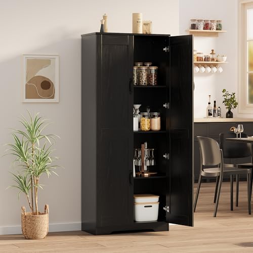 GAOMON Adjustable Shelf Storage Cabinet 60" Tall Black, 2-Door Pantry with Shelves for Kitchen Organization, Bathroom Storage, Living Room GAOMON