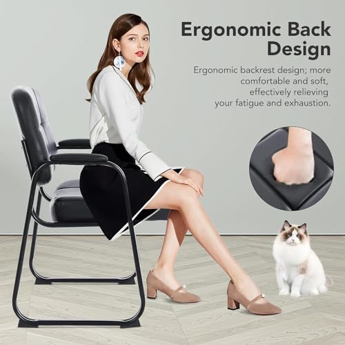 CLATINA Big & Tall Waiting Room Guest Chair Comfortable Reception Chairs with Bonded Leather Padded Arm Rest and Sled Base for Office Reception Lobby and Conference Desk, Black(4 Pack) CLATINA