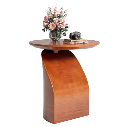 Tribesigns Round Side Table, Wood End Table with a Sturdy Base, Industrial Bedside Table Nightstand for Bedroom, Small Side Table Accent Table for Living Room, Easy Assembly, Brown Tribesigns