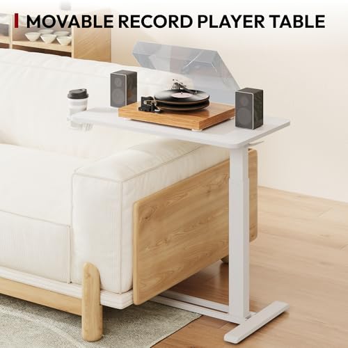 SANODESK Mobile Standing Desk with Hidden Wheels,Pneumatic Laptop Desk Rolling Computer Cart Movable Height Adjustable Small Sit Stand Desk for Home Office(31.5" W x 15.7" D,White) SANODESK