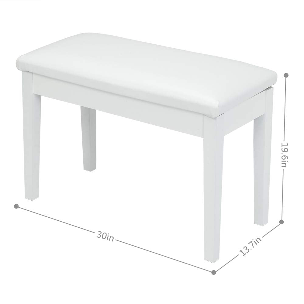 Bonnlo White Duet Piano Bench Wooden Keyboard Bench with Storage and Padded Cushion Bonnlo