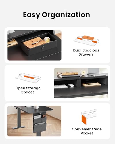 ErGear L Shaped Electric Standing Desk, 63" Ergonomic Corner Height Adjustable Desk with Drawers, Sit Stand Computer Table with Storage for Work Office Home, Black ErGear