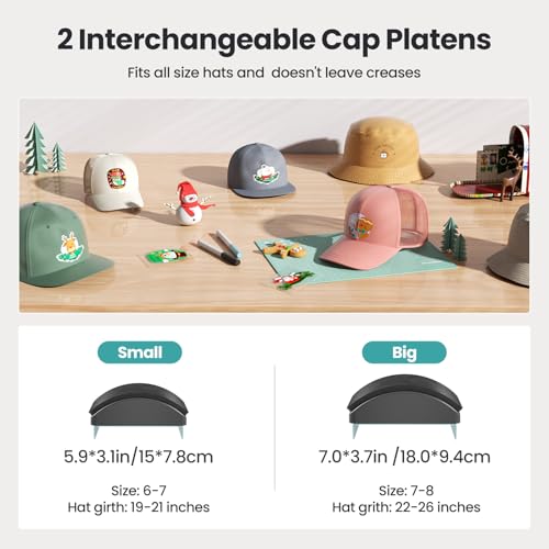 EENOUR Hat Press, Hat Heat Press Machine with 2 Platens & Caps Stretcher, Hat Press Heat Machine for Caps with Memory Mode, Precise Time and Temperature Control, Heat Transfer Printing for Caps, Hats EENOUR