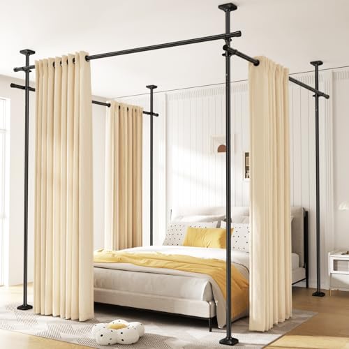 SUNALLY Room Divider Curtain Rod, No Drilling Wall Divider for Room Separation, 4-10ft(H) 28-171inch(W) Adjustable Heavy Duty Partition Space Separator Freestanding Tension Curtain Stand, Black SUNALLY