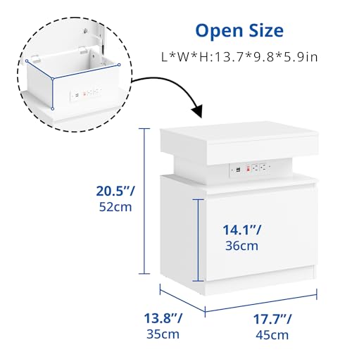 Cozy Castle LED Nightstand, LED Night Stand with Charging Station,Storage and Flip Top, Small End Side Table for Bedroom, Living Room (1, White) Cozy Castle