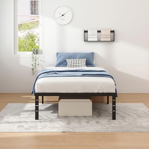 NEW JETO Metal Bed Frame,Twin Size Bed Frame with Storage Space,Heavy Duty Sturdy Mattress Foundation,Easy Assembly,No Box Spring Needed, Black,18 Inch,Twin NEW JETO