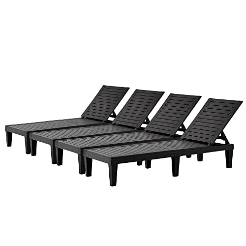 EUNHOO Chaise Lounge Outdoor Set of 4,Adjustable Pool Lounge Chair with 5 Positions Backrest, Waterproof Sun Loungers for Garden Pool Beach Patio Deck Sunbathing.Black