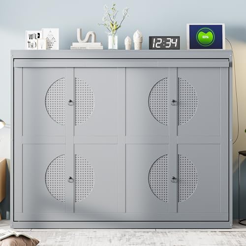 Harper & Bright Designs Queen Size Murphy Bed Cabinet Wall Bed Chest, Solid Wood Queen Platform Bed Frame, Space-Saving for Multipurpose Guest Room Bedroom or Home Office, Gray Harper & Bright Designs