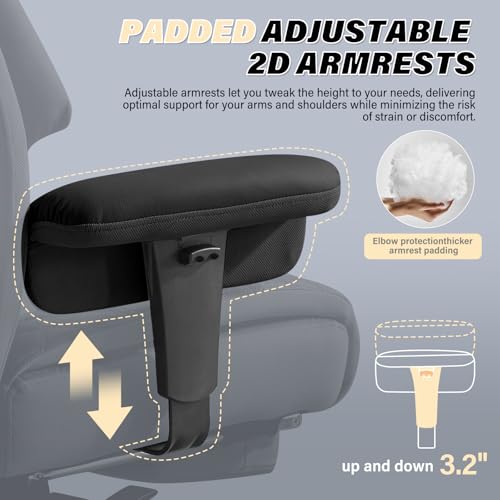 Big and Tall Office Chair 400LBS with Foot Rest & Waist Lumber Support, Ergonomic Gaming Chair with 2D Armrests, High-Back Leather Reclining Executive Chair for Home, Office, Black ChaGeer
