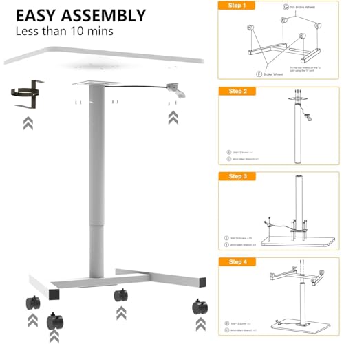 MPETAPT 28-Inch Mobile Standing Desk, Computer Workstations with Cup Holder, Portable Standing Desk with Lockable Wheels, Rolling Table for Home Office Classroom Hospital (Snow-White, Steel Classic) MPETAPT