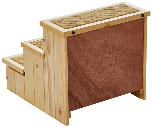 TRIXIE Indoor Wooden 3-Step Pet Stairs with Storage Compartments for Pet Toys, Natural TRIXIE