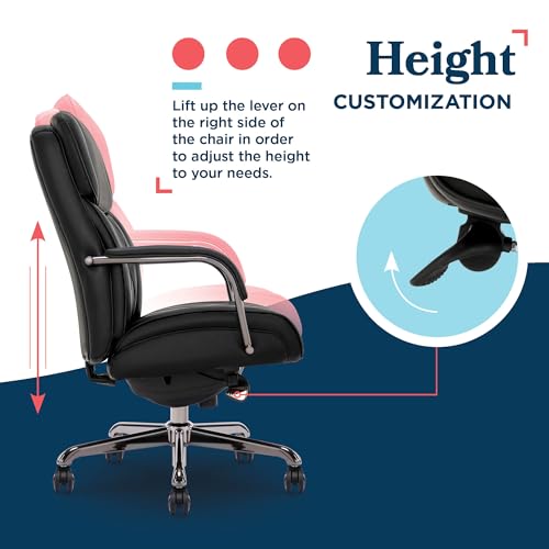 La-Z-Boy Symphony Executive Mid-Back Office Chair, Diamond Quilt Seat and Back, Pocket Coil Cushion, Padded Armrests, Ergonomic Computer DeskChair, Swivel Metal Base, Bonded Leather, Black/Graphite La-Z-Boy