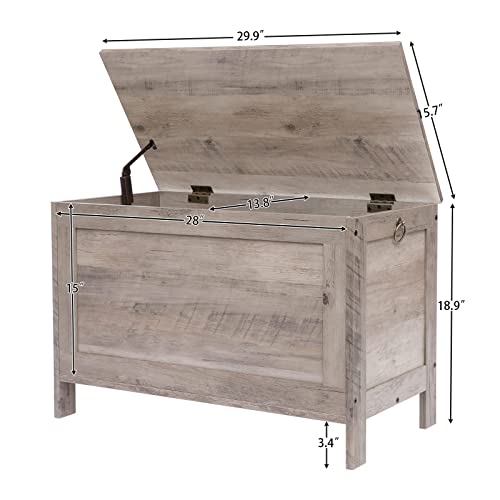 HOOBRO Toy Box, Retro Wooden Look Storage Chest with Safety Hinge, Entryway Storage Bench Supports 220 lb, 29.9 x 15.7 x 18.9 Inches Toy Chest Organizer, Easy Assembly (Greige) BG75CW01G1 HOOBRO