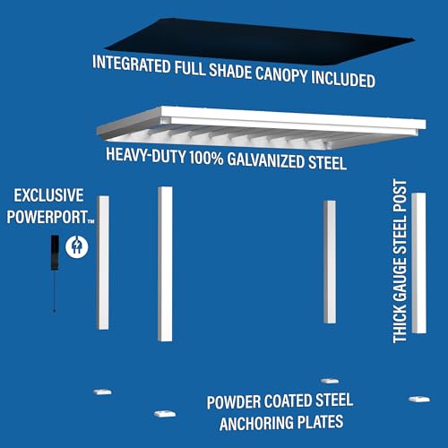 Backyard Discovery 14x10 Windham White Galvanized Steel Pergola w/Sail Shade Soft Canopy, Withstand Winds up to 100 MPH, Rust Resistant, Steel Anchoring Plates, Easy Assembly, USB, Electrical Outlets Backyard Discovery