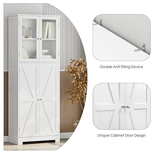 BOTLOG 67" Tall Versatile Storage Cabinet with Glass Doors for Kitchen, Bathroom, and Living Room BOTLOG