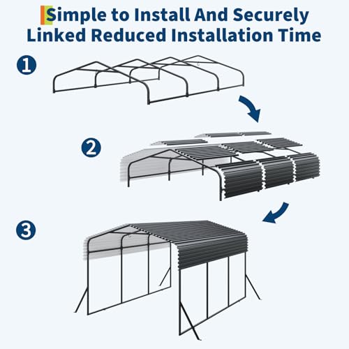 GarveeTech Metal Carport, 10x15 FT Outdoor Carport Canopy with Reinforced Base and Galvanized Steel Roof, Heavy Duty Garage Car Shelter Shade for SUV, Truck, Boats GarveeTech