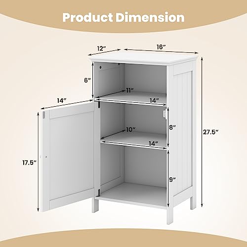 Tangkula White Freestanding Bathroom Storage Cabinet with Adjustable Shelf Tangkula