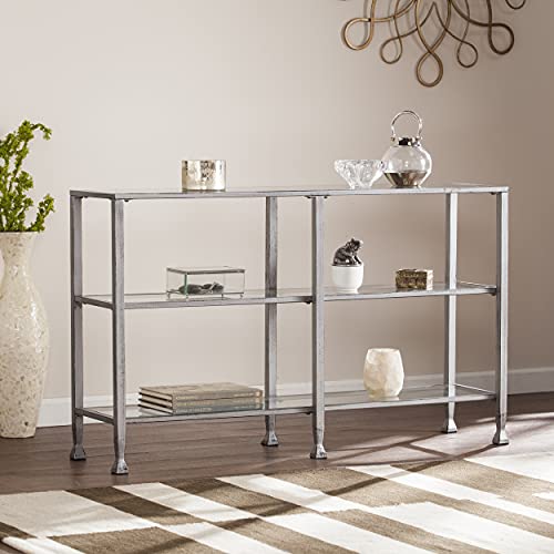 SEI Furniture Jaymes 3 Tier Glass Console Media Table, Silver Frame Finish, distressed silver (AMZ1770MC) SEI Furniture