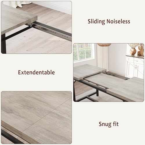Garvee 63 in Extendable Dining Table Set for 4-6 People, 3-Piece Kitchen Table Set with 2 Upholstered Benches, Farmhouse Dining Room Table Set for Kitchen, Living Room, Apartment, Gray Garvee