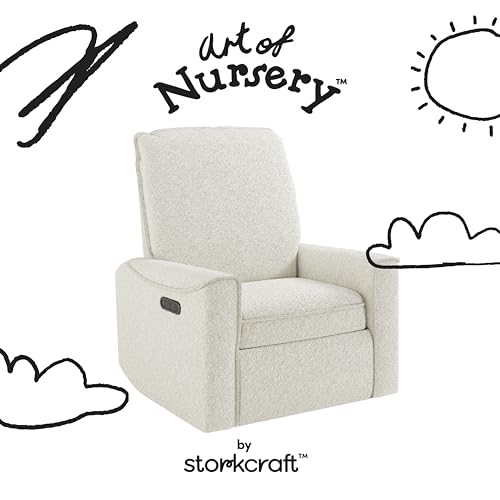 Storkcraft Santos Deluxe Power Recliner Swivel Glider, Premium Electronic Nursery Rocking Chair, Oeko-TEX 100 Certified, Includes Dual-USB Charging Port with USB-A & USB-C – (Ivory Boucle)