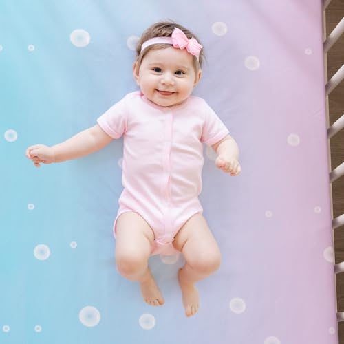 TCOYIWL 4 Pieces Crib Bedding Set for Baby Boys Girls, Infant Toddler Nursery Baby Bedding Sets Includes Cartoon Quilt, Fitted Crib Sheet, Crib Skirt and Plush Mermaid Toy TCOYIWL