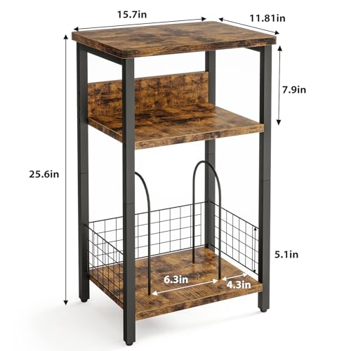 Fixwal 3-Tier Record Player Stand, Dedicated Side Table with Open Storage, for Living Room & Bedroom, Rustic Brown Fixwal